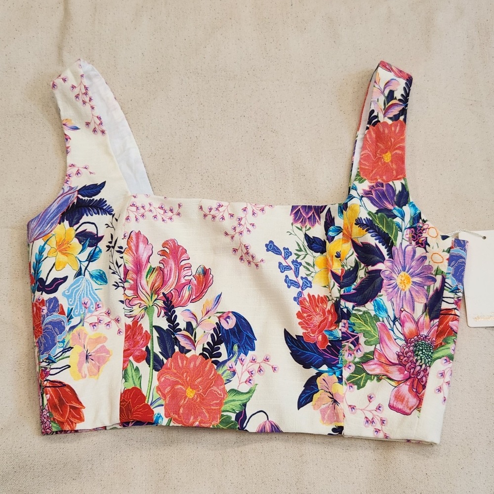 New Agua Bendita Kosia Vessel Floral Crop Top M Cotton Smocked Back Shirt Medium